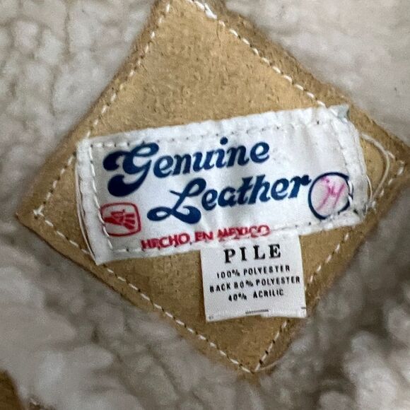 🔥🔥 True Vintage GENUINE LEATHER PILE Tan Suede Western Sherpa Lined VEST Jacke - Picture 7 of 11